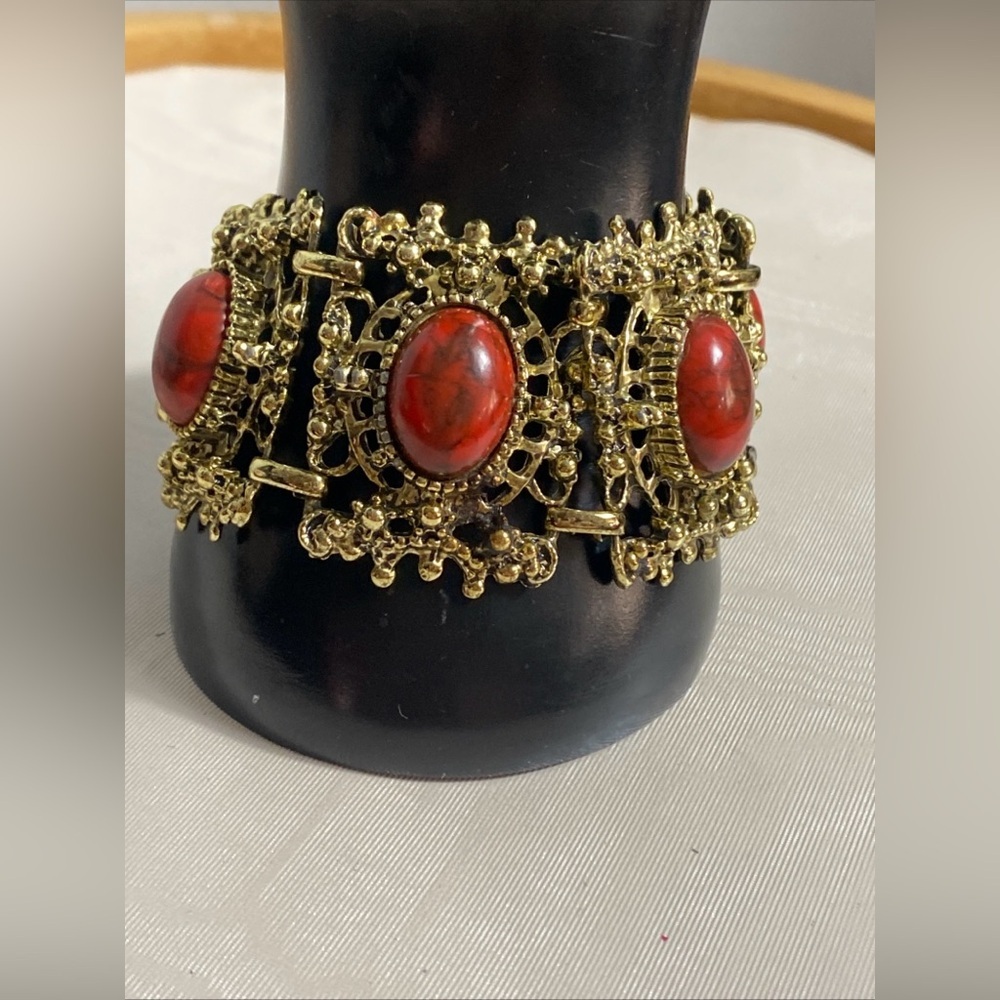 Vintage Victorian Revival Brass Bracelet 7.5”